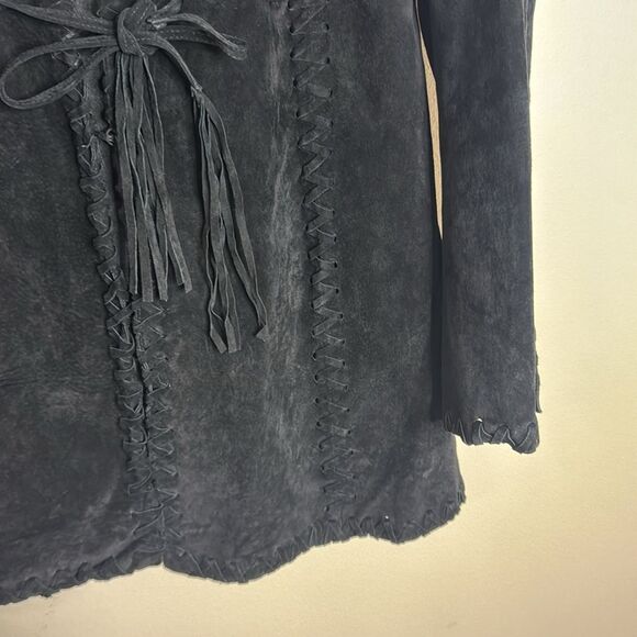 Vtg BRANDON THOMAS Leather Western Style Long Sleeve Lined fringe Jacket rodeo L - Picture 6 of 11